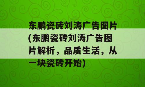东鹏瓷砖刘涛广告图片(东鹏瓷砖刘涛广告图片解析，品质生活，从一块瓷砖开始)
