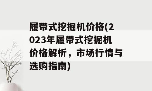 履带式挖掘机价格(2023年履带式挖掘机价格解析，市场行情与选购指南)