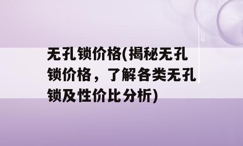 无孔锁价格(揭秘无孔锁价格，了解各类无孔锁及性价比分析)