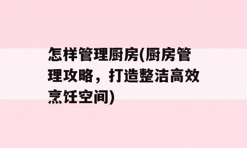 怎样管理厨房(厨房管理攻略，打造整洁高效烹饪空间)