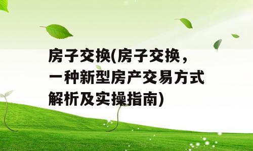 房子交换(房子交换，一种新型房产交易方式解析及实操指南)