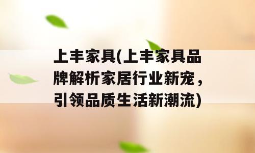 上丰家具(上丰家具品牌解析家居行业新宠，引领品质生活新潮流)