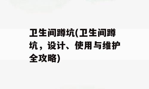 卫生间蹲坑(卫生间蹲坑，设计、使用与维护全攻略)