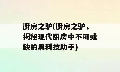 厨房之驴(厨房之驴，揭秘现代厨房中不可或缺的黑科技助手)
