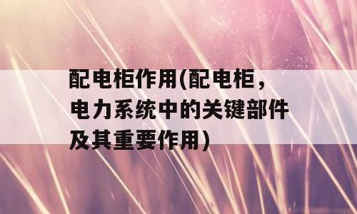 配电柜作用(配电柜，电力系统中的关键部件及其重要作用)